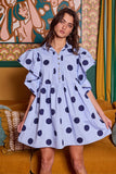 ID4283 Ruffle Sleeve Pintuck Detail Polka Dot Mini Dress