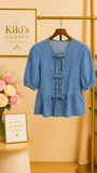 Ally Tied Puff Sleeve Denim Shirt