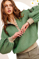 Unique Two Tone Textured Snap Button Front Top: Matcha