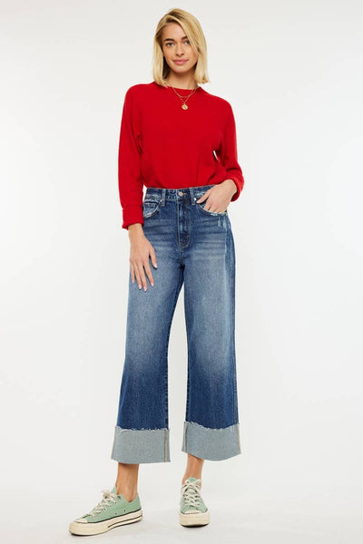 Kancan Wide Leg Cuffed Jeans