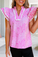 Jenny Abstract Print Ric Rac Trim Ruffled Blouse