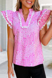 Jenny Abstract Print Ric Rac Trim Ruffled Blouse