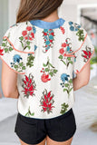 Mary Floral Printed Ruffle Short Sleeve Shift Blouse