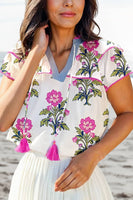Mason Floral Print Short Sleeve V Neck Blouse