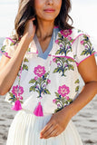 Mason Floral Print Short Sleeve V Neck Blouse