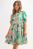 Julia Floral Print Collared Loose Babydoll Mini Dress