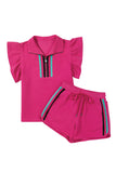 Lilly Striped Flutter Sleeve Zipped Collar Short Set