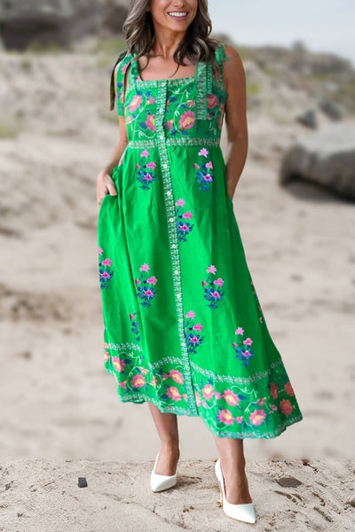 Kelly BOHO Floral Print Knotted Straps Maxi Dress