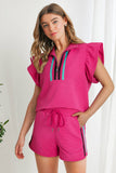 Lilly Striped Flutter Sleeve Zipped Collar Short Set