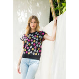 Short Sleeve Flower Print Sweater