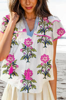 Mason Floral Print Short Sleeve V Neck Blouse