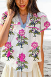 Mason Floral Print Short Sleeve V Neck Blouse