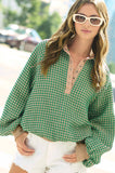 Unique Two Tone Textured Snap Button Front Top: Matcha