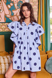 ID4283 Ruffle Sleeve Pintuck Detail Polka Dot Mini Dress