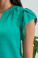 RENEE V-NECK PETAL TASSEL SLEEVE BLOUSE