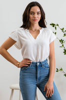 RENEE V-NECK PETAL TASSEL SLEEVE BLOUSE