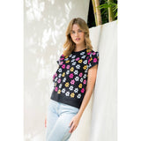 Short Sleeve Flower Print Sweater