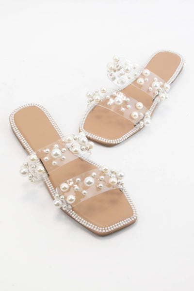 PEARL JEWELED CLEAR SLIDE SANDAL