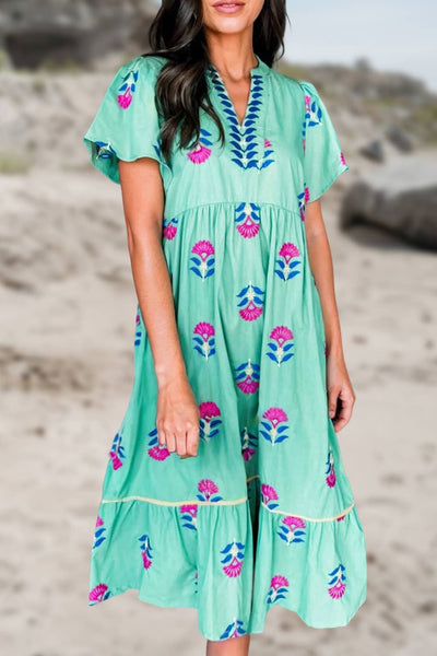 Bridgette BOHO Floral Print V Neck Butterfly Sleeve Maxi Dress