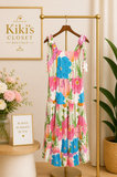Floral Colorful Floral Tie-Strap Tiered Dress