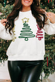 White Sweatshirt with Tinsel Christmas Trees