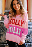 Pink Sequined Holly Jolly Crew Neck Sweater