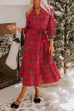 Red Christmas Plaid 3/4 Sleeve Dress
