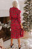 Red Christmas Plaid 3/4 Sleeve Dress