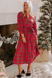 Red Christmas Plaid 3/4 Sleeve Dress