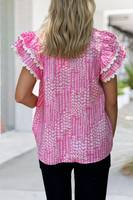Jenny Abstract Print Ric Rac Trim Ruffled Blouse
