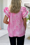 Jenny Abstract Print Ric Rac Trim Ruffled Blouse