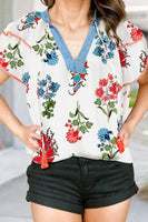 Mary Floral Printed Ruffle Short Sleeve Shift Blouse