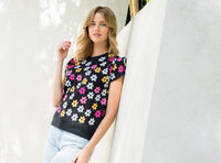 Short Sleeve Flower Print Sweater