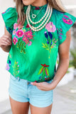 Kaylee Chic Floral Print Frilly Mock Neck Blouse