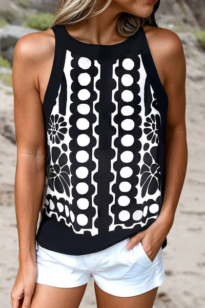 Courtney Western Geometric Print Round Neck Tank Top