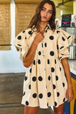 ID4283 Ruffle Sleeve Pintuck Detail Polka Dot Mini Dress