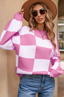 Checkered Sweater = Pink & White