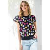 Short Sleeve Flower Print Sweater