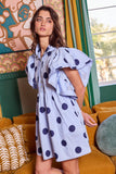 ID4283 Ruffle Sleeve Pintuck Detail Polka Dot Mini Dress